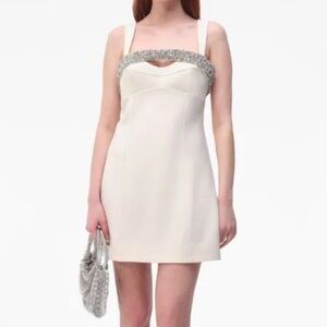 Jonathan Simkhai Lenny Embellished Mini Dress Ivory White Bridal Size 4